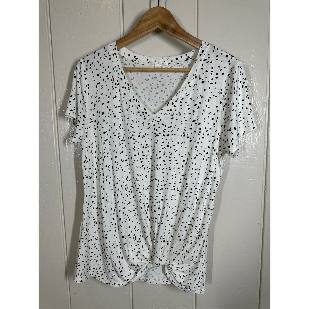 Nine Britton Top Womens Small White Black Polka Dot Front Twist V-Neck Shirt
